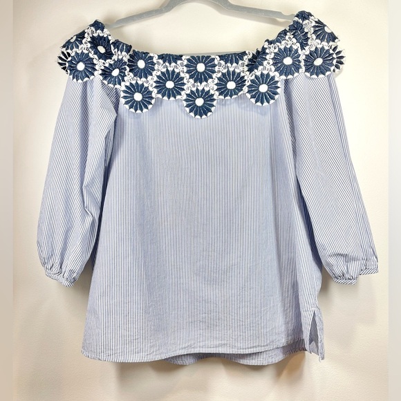 Ann Taylor LOFT Women’s Floral Seersucker Off the‎ Shoulder Blouse Size Medium - Picture 5 of 12